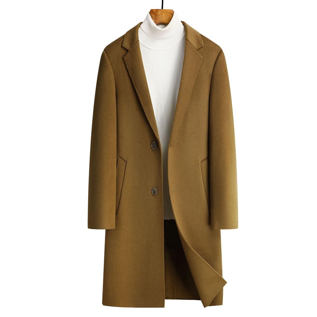 Wool Coat Trench Coat Men's Medium and Long Business Casual Autumn and Winter Hand-sewn Double-sided Woolen Coat Men