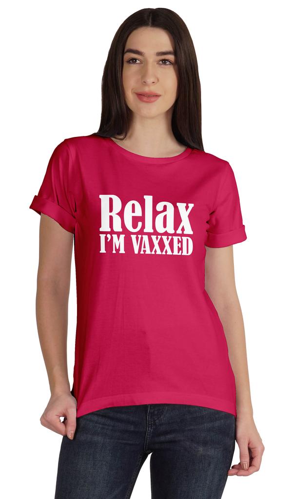 Inkmeso Relax I'M Vaxxed Funny Pro-Vaccine Crew Neck Cotton T-shirt For