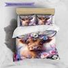 Highland Cow Colorful Wildflower Garland Butterfly Print 3 Pieces Duvet Cover Set Farm Animal Bedding Bedroom Home Decor Without Pillow Core Comforter