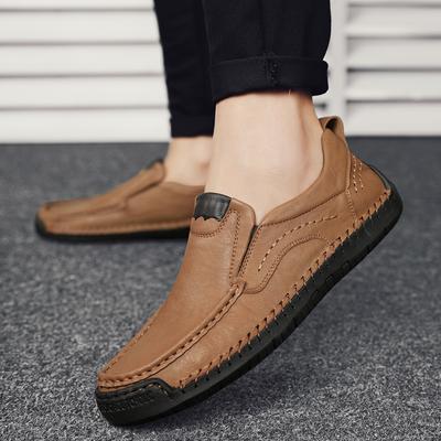 Popular Hand-stitched Men's Shoes Outdoor Casual Shoes One-pedal Leather Shoes Low-top Large-size Lazy Shoes