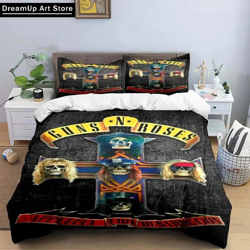 3D Print Guns N Roses GNR Band Retro Bedding Set Cute Quilt Cover Bed Cover With Pillowcase Twin Single Queen King Size Boys