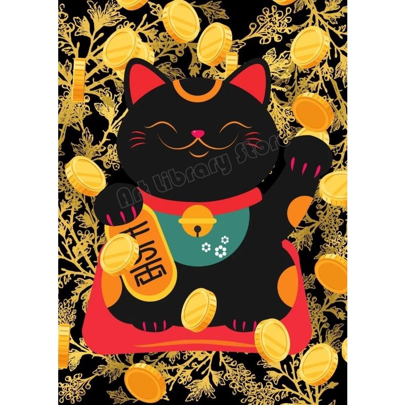 Japanese Lucky Cat Maneki Neko Cartoon Cute Animals Poster Canvas Painting Wall Art Pictures Restaurant Shop Home Decor