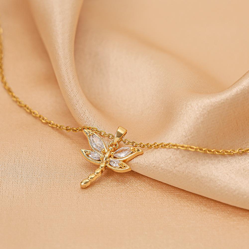 Golden Luxury Diamond Titanium Steel Necklace Women Fashion Slim Waist H Pendant Collarbone Chain