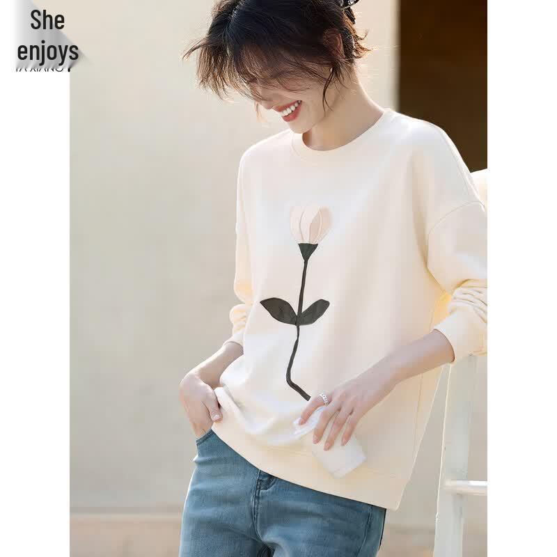 Women's Tulip Embroidered Round Neck Sweatshirt