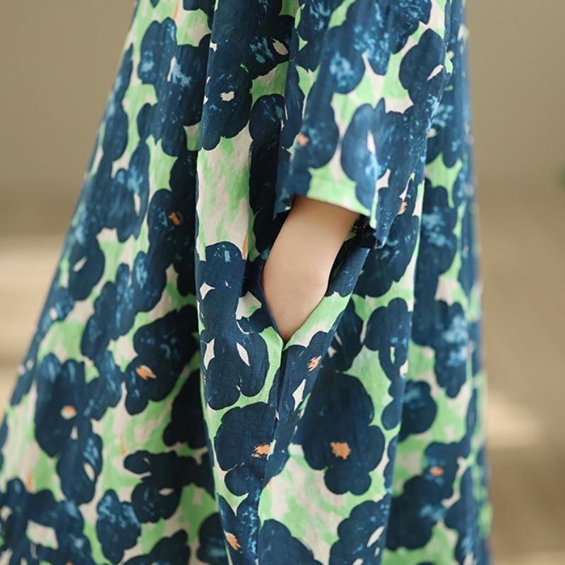 DIMANAF New 2026 Women Plus Size Spring Summer Beach Holiday Long Dress Lady Loose Oversize Maxi Floral Print Cotton Button