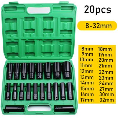 20Pcs/set Drive 6-Point Impact Socket Set  Metric Sizes Carbon Steel Impact Socket Set with Hard Storage Box