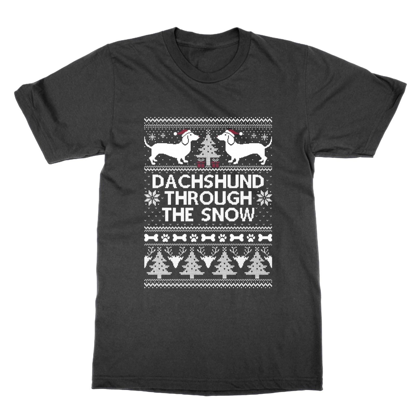 Dachshund Through The Snow Christmas T-Shirt Funny Dog Owner Top 3XL