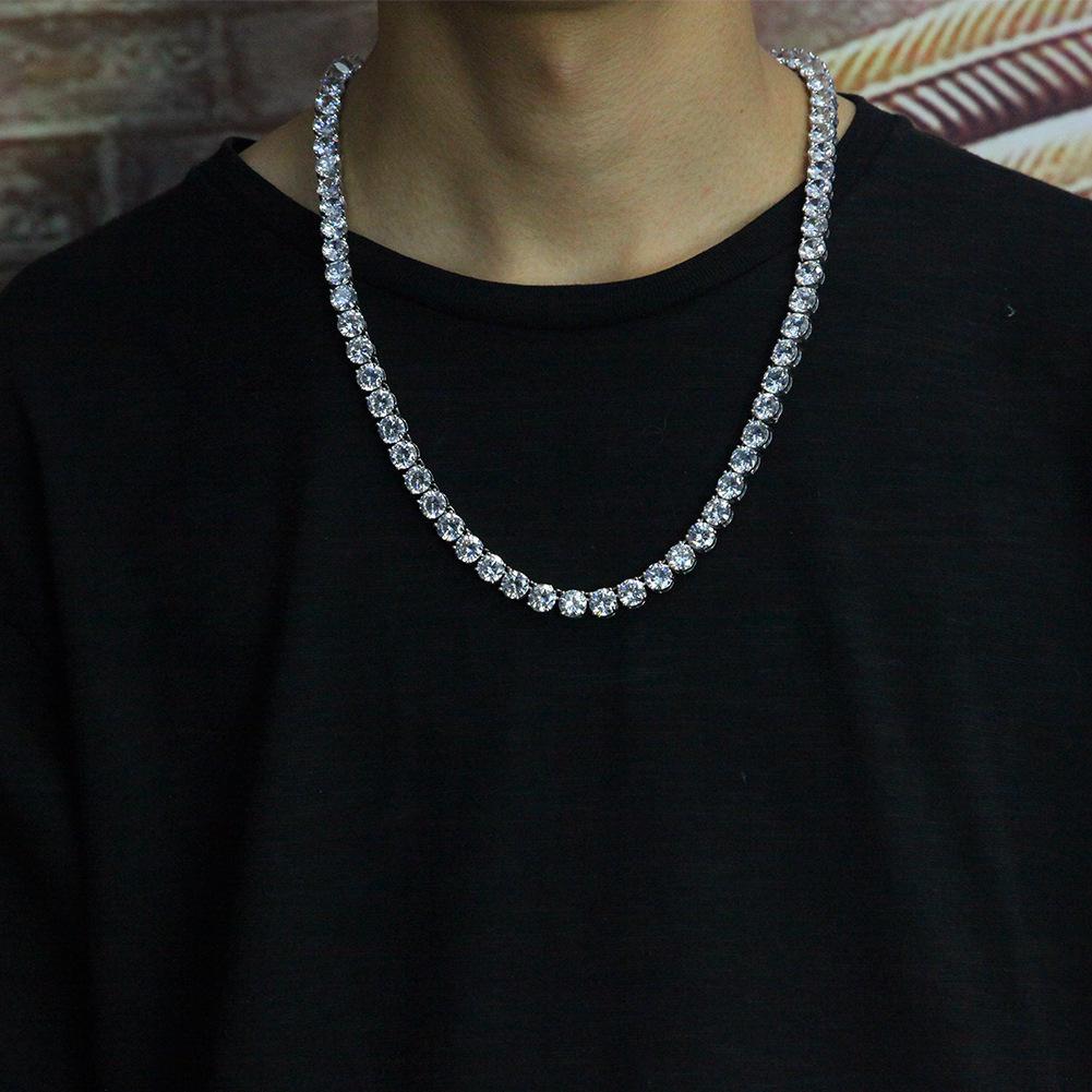 European & American Copper 8mm Zirconia Tennis Chain Necklace - Hip Hop Retro Style Jewelry