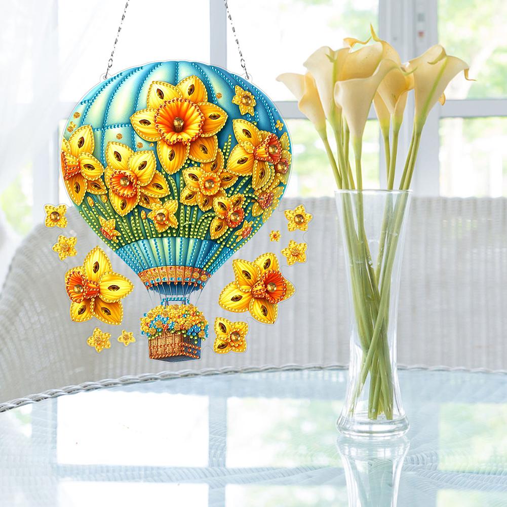 Flower Hot Air Balloon Theme 2D/Flat DIY Diamond Painting Set Rhinestone Diamond Art Window Pendants Home Wall Decoration Crafts