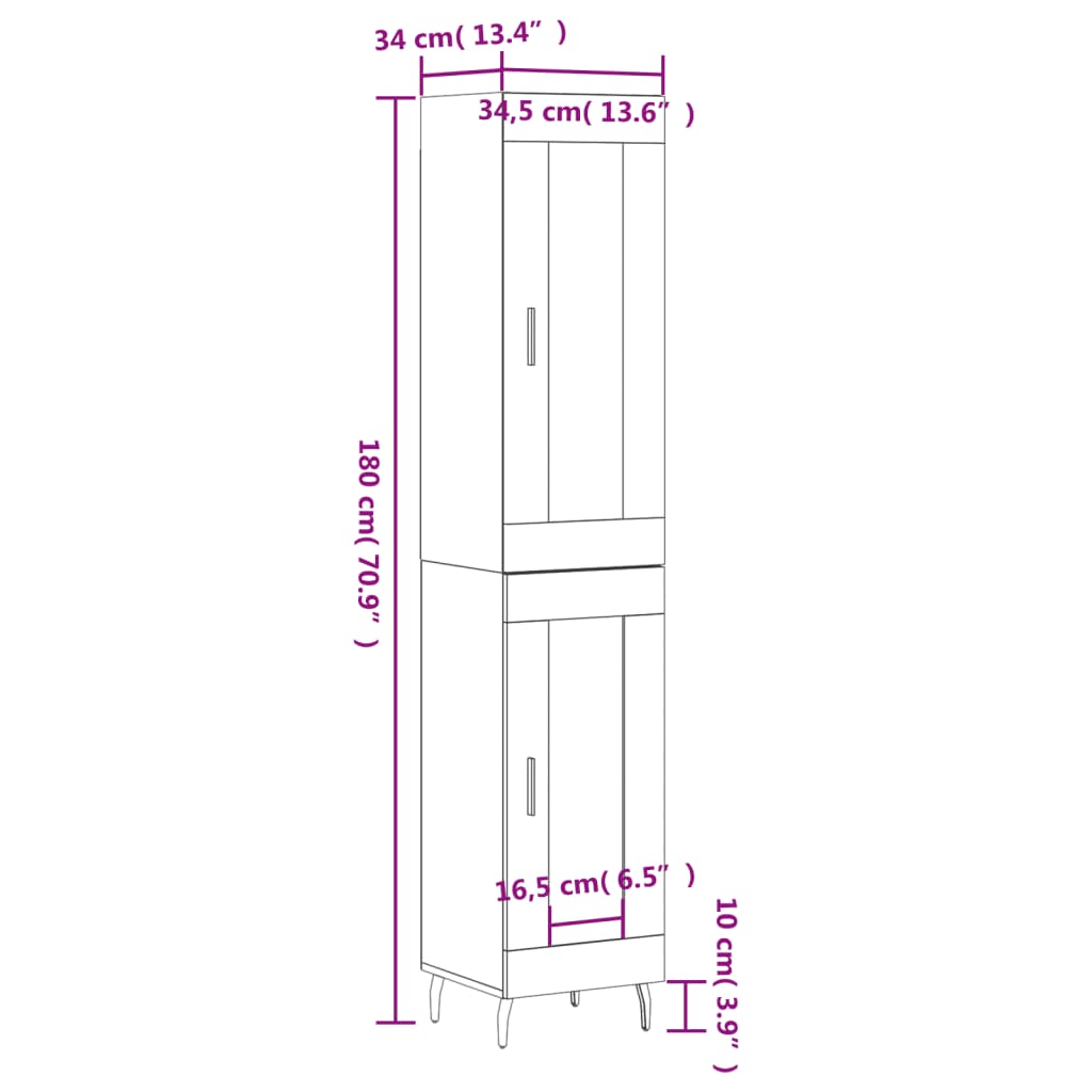 Highboard Concrete Grey 34.5 X 34 X 180 Cm Particleboard