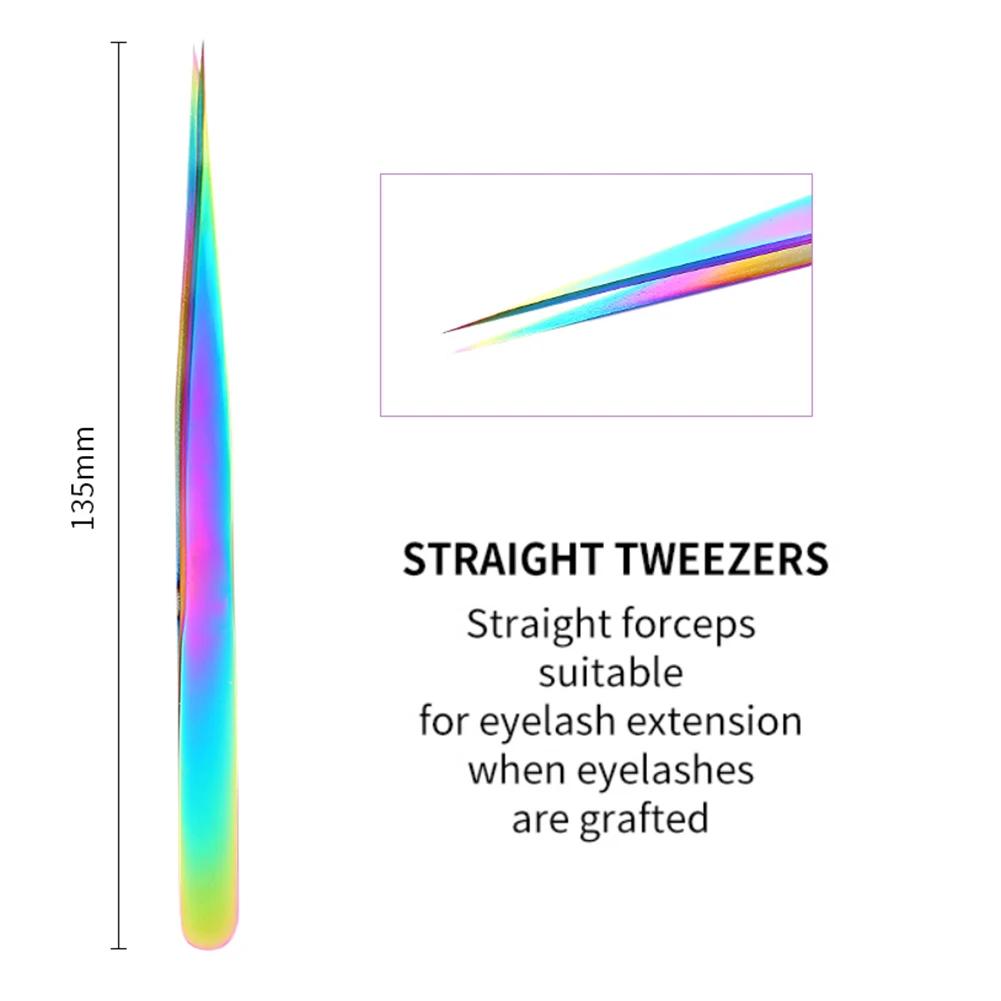 1PC Rainbow Eyelashes Tweezers Anti-static Eyelash Extension Tweezer Fan Lash Eyebrow Tweezers Curved Straight Excellent Closure