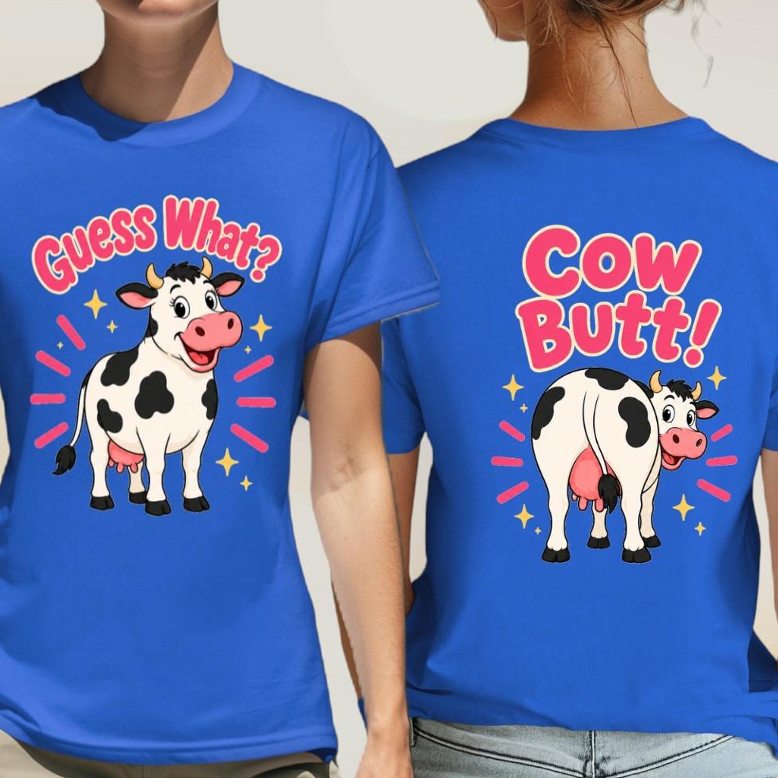 Funny Cow Shirt, Guess What Cow Tee, Cow ButT shirt, Silly Cow T shirt, Funny Front Back Shirt, Animal Lover Gift Tee XL