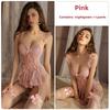 Sweet Large Size Perspective Lace Plus Chest Pad Steel Ring Gathering Tight Flying Sleeves Sexy Nightdress Set