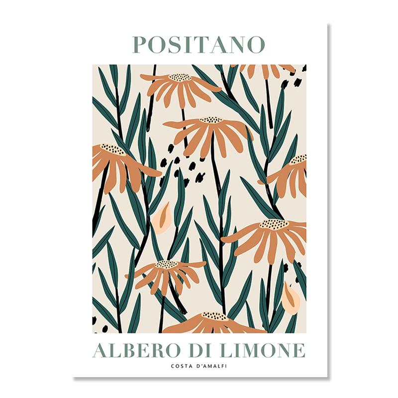 Abstrakte Zitronen-Blumen-Auge-Orange-Poster und Drucke, Vintage-Pflanzen-Wandkunst, Wandbilder für Wohnzimmer-Dekoration, Leinwandgemälde