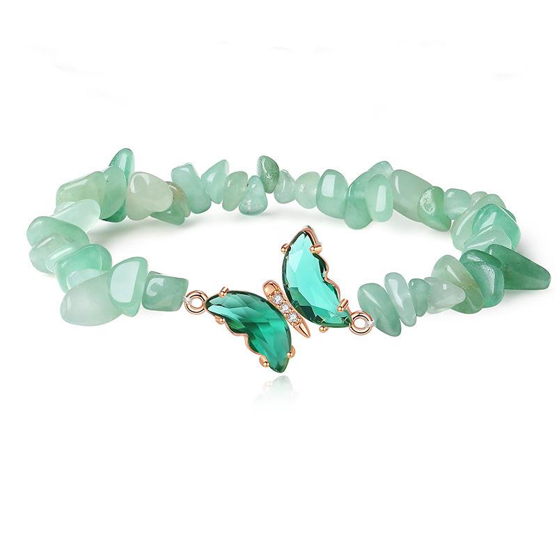 Fashion Trendy Anniversary Amethyst Gravel Cute Butterfly Natural Stone Crystal Elastic Beaded Low Price Bracelet Versatile