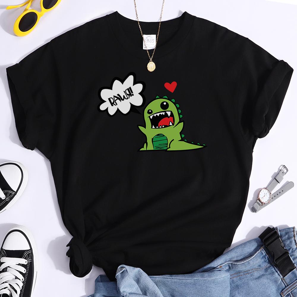 

Kawaii Cute T-Shirt Cartoon Cdinosaur Printing Women s T Shirts Oversized Korean Tshirts For Woman Goth Vintage Women Tee Shirts 3XL чорний