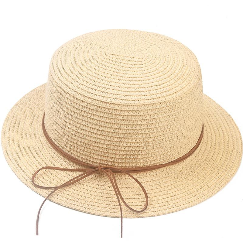 New Flat-top Flat-brimmed Summer Visor, Sun Protection, Travel Straw Hat, Leather Rope Decorative Hat with Sun Hat