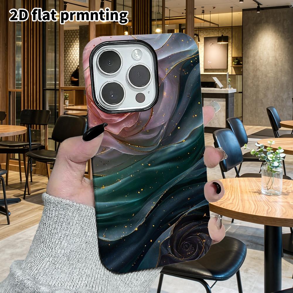 Phone Case: 2D Flat Suitable for iPhone 18, 17, 16, 15, 14, 13 Pro Film Protective Case, Couple Style, Gold Glitter Rose, Christmas and Halloween Gift