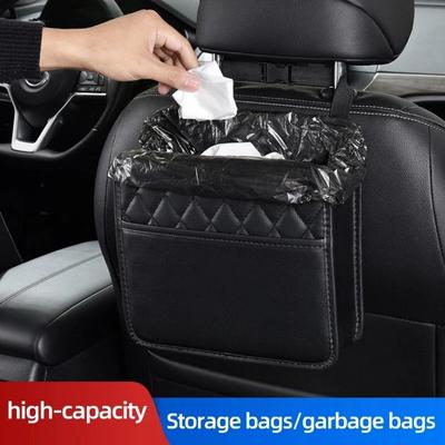Leather Car Backseat Storage Bag Multifunctional Vehicle Leather Storage Bag Garbage Bag