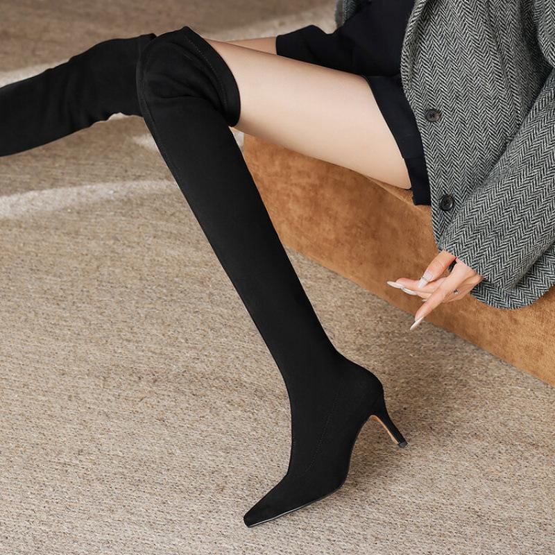 New Over-the-knee Women's Boots European and American High-heeled Pointed-toed Thin-heeled Autumn and Winter Over-the-knee Boots Women's Side Zipp