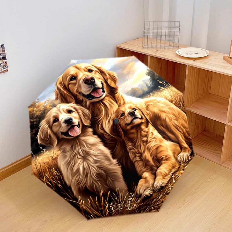 1 PC Automatic Folding Umbrella - Golden Retriever Pattern, Portable & Foldable Design with 8 Ribs, Christmas Birthday Gifts
