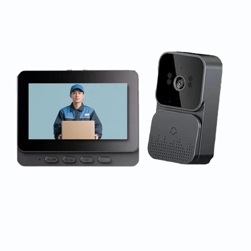 

Wireless Video Doorbell with 4.3-inch Monitor, Recording Function, No Installation Required, No WiFi Needed, Two-Way Audio, Volume Control, USB Rechar
