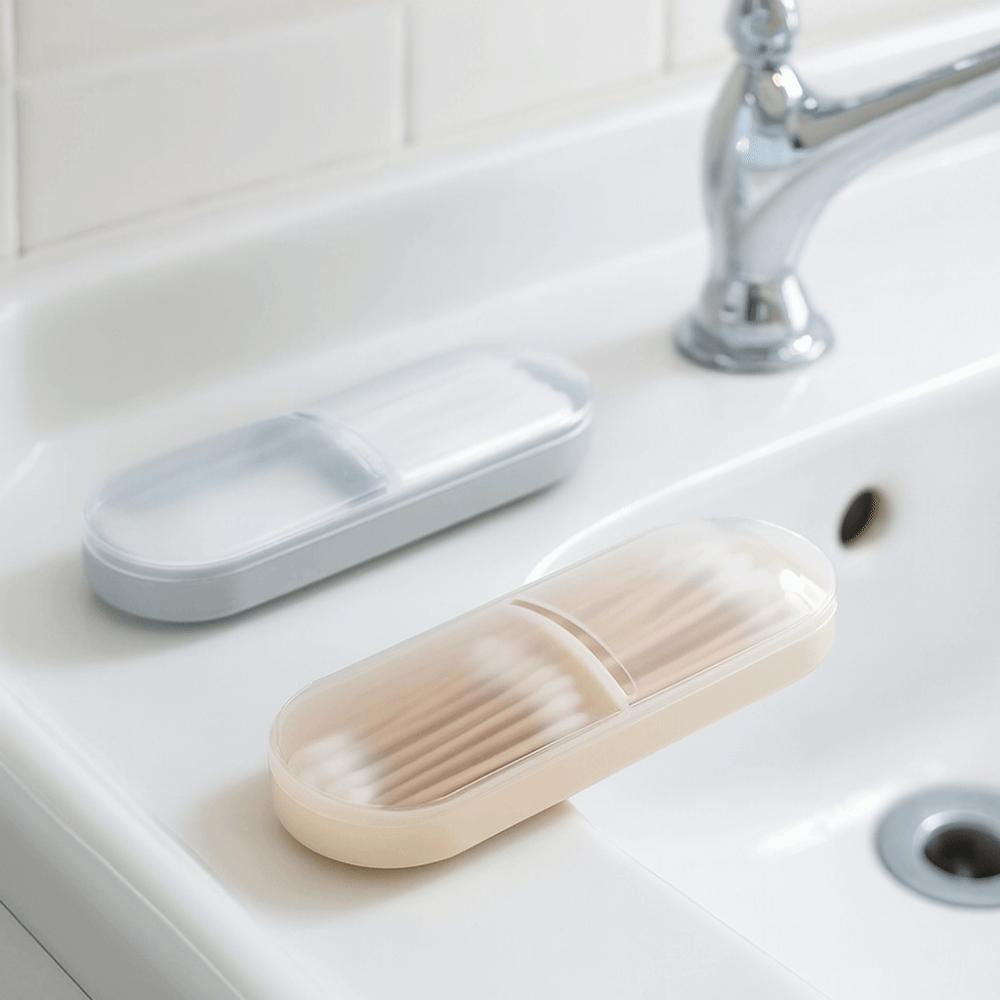 2Pcs 2 Grids Cotton Swab Storage Box Plastic Lightweight Cotton Pad Storage Box with Lid Dust-proof Jewelry Box Travel