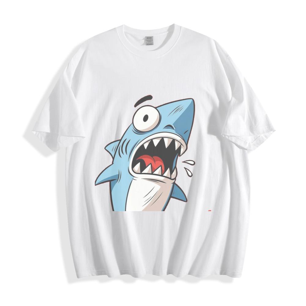 Shocked Shark Cartoon T-Shirt - Hilarious Wide-Eyed Ocean Unisex Tee