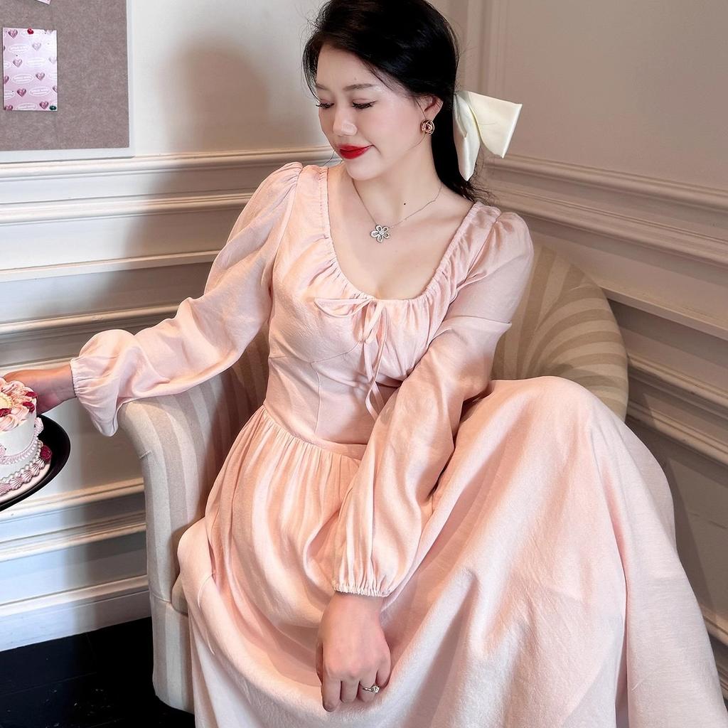 LC French Temperament Sweet Age-reducing Pink Dress Autumn and Winter New Thin Beautiful Coffee Break