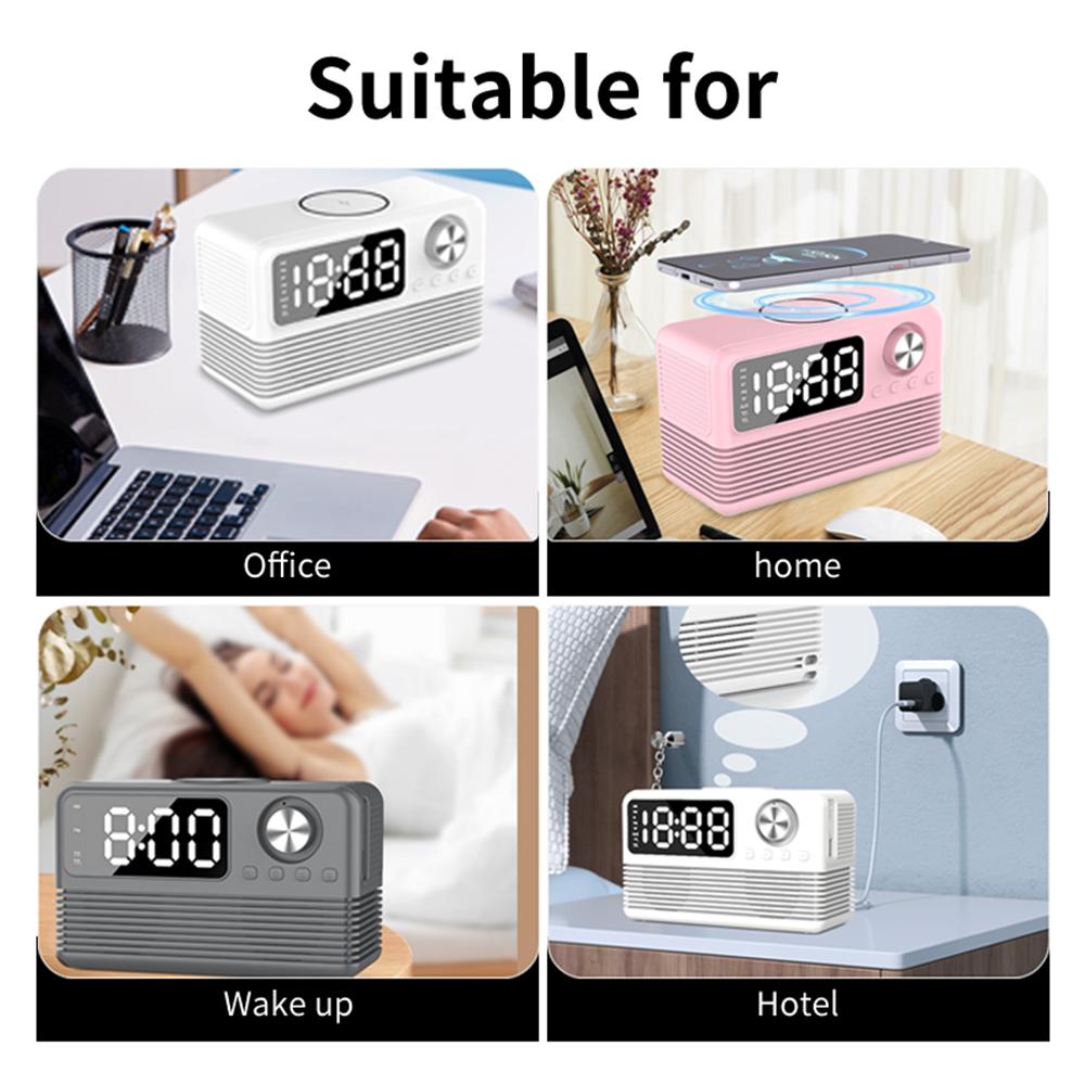 Retro-Stil Kabelloses Laden Bluetooth-Lautsprecher Wecker FM-Radio Desktop-Nachttischlautsprecher TF-Kartenleser Computerlautsprecher