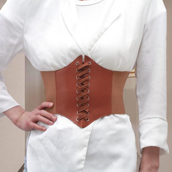 Solid Color Elastic Women Corset Exquisite Shaping Craftsmanship Faux Leather Lace-up Wide Belt Clothes Accessories