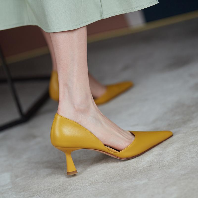 New Luxury Exquisite Women's High Heels French Minimalist Soft Leather Hollow Shallow Mouth Fine Heels Casual Women's Shoes