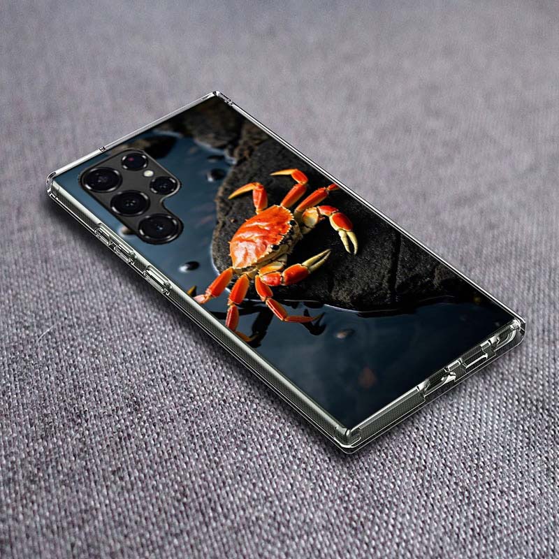 Unique Animal Crab Phone Case For Samsung Galaxy S24 S23 S21 S20 FE S22 S26 Ultra S25 Edge S10 Plus Cover Clear TPU Capa Shell C
