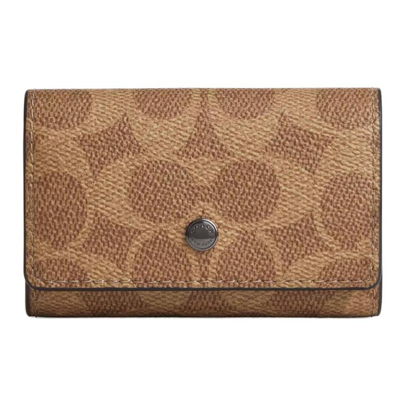 COACH 10 Five Ring Logo Print Snap Closure Coated Canvas Key Holder Regular Men s Tan tan жёлтый