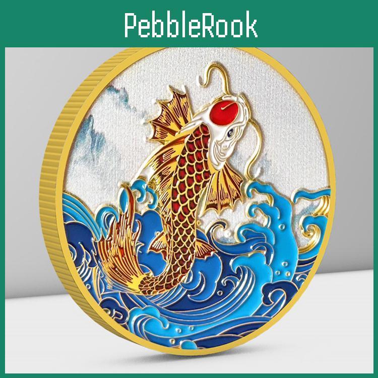 Medaille Koi Maskottchen Münze Gedenkmünze Metallfigur Neujahr Bemalte Münze Kleines Geschenk Abzeichen