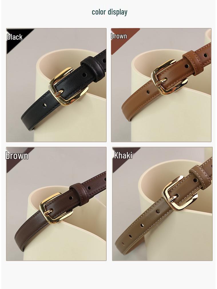 Women's Genuine Leather Cowhide Belt, Summer 2022, Versatile Ins Style, Decorative, for Dresses & Narrow Pants.