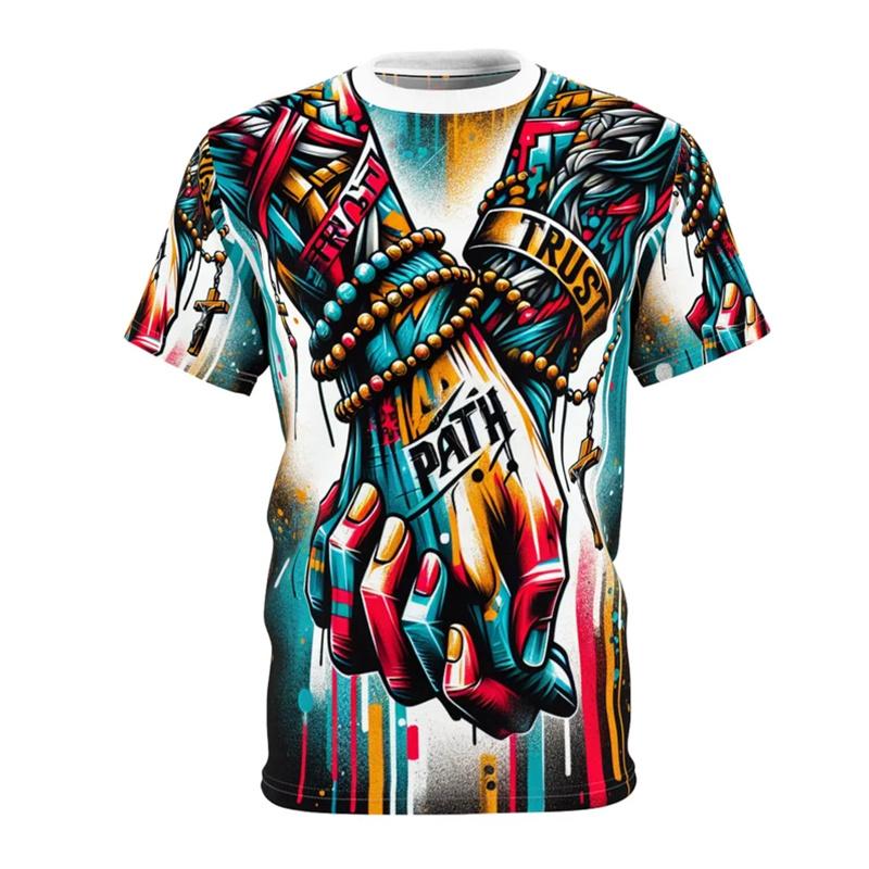 Golden Cross Print Jesus T Shirts For Men Easter Festival Street Short Sleeve T-shirt Cool 3d Effect Best Gift Fashion Tee Top