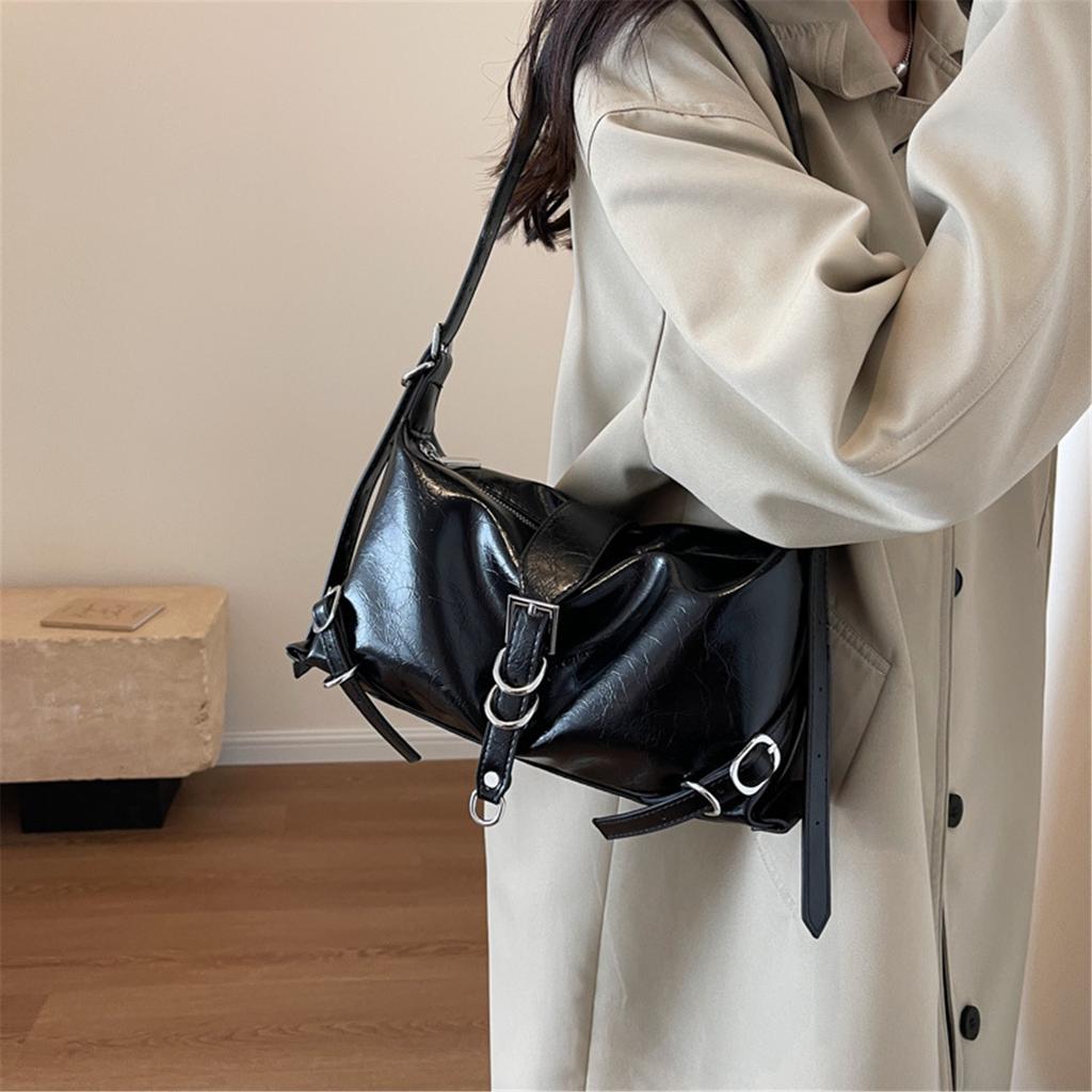 Trendy Korean Motorcycle Bag for Women Stylish Underarm Style Shoulder Bags PU Handbag