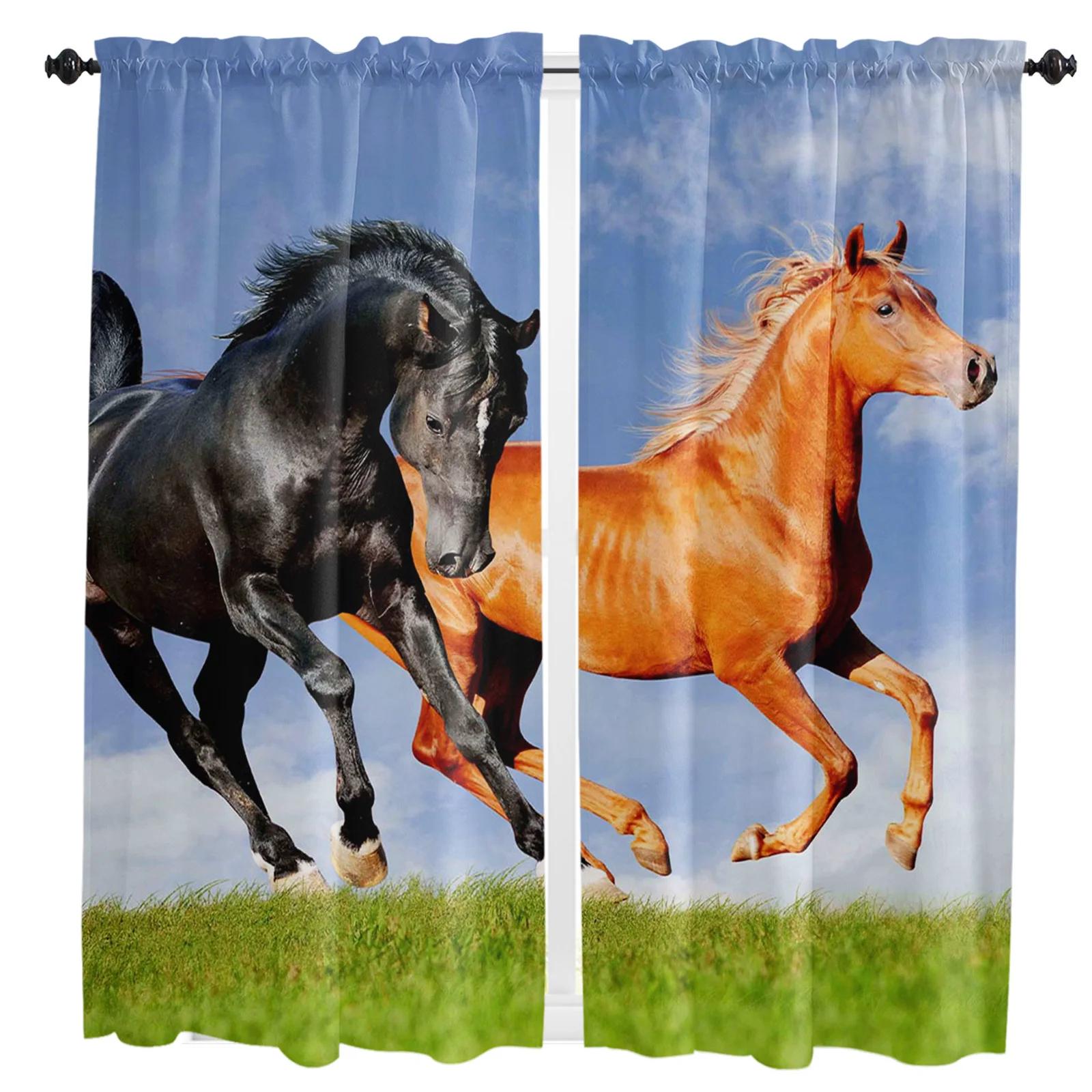 Pferde Verdunkelungsvorhänge für das Schlafzimmer Tiermotive Vorhänge im Wohnzimmer Vorhang für Fenster Heimdekoration Hohe Verdunkelung Neues Muster W55 X H120cm X 2&Grommet Top