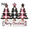 Vintage Pine Tree Pendants Distressed Wooden Christmas Hanging Pendant with 3 Design, Retro Natural Solid Wood Xmas Accents Merry Ornament for Holiday