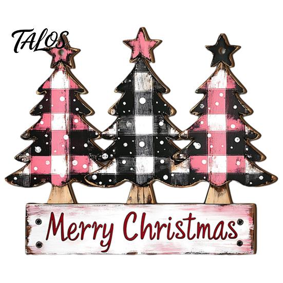 Vintage Pine Tree Pendants Distressed Wooden Christmas Hanging Pendant with 3 Design, Retro Natural Solid Wood Xmas Accents Merry Ornament for Holiday