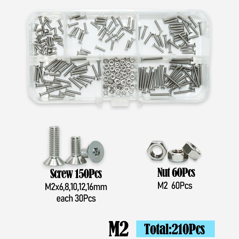 

Набор плоских шестигранных винтов и гаек из нержавеющей стали 304, шестигранный болт с внутренним шестигранником M2 M2.5 M3 M4 M5 M6, потайной болт для обтекателя двигателя, винты, гайка