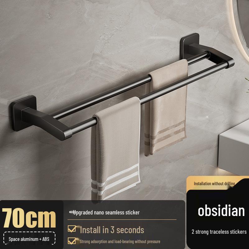 No-Drill Wall-Mounted Aluminum Towel Rack with Suction Cup - Bathroom Storage Bar