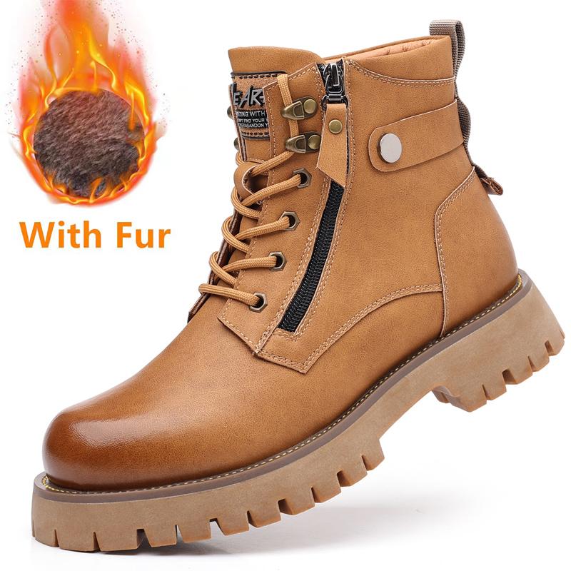 Fashion Classic Outdoor Mens Casual Leather High Top Boots Stylish Ankle Boots Autumn Warm Winter Shoes Hot Sale Lace-Up Motocross Botas
