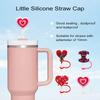Leeseph 4pcs Straw Cover Red Pink Theme Cute Silicone Straws Tips Cover Reusable for 7-8mm/0.2-0.3in Diameter Straws Summer Gift