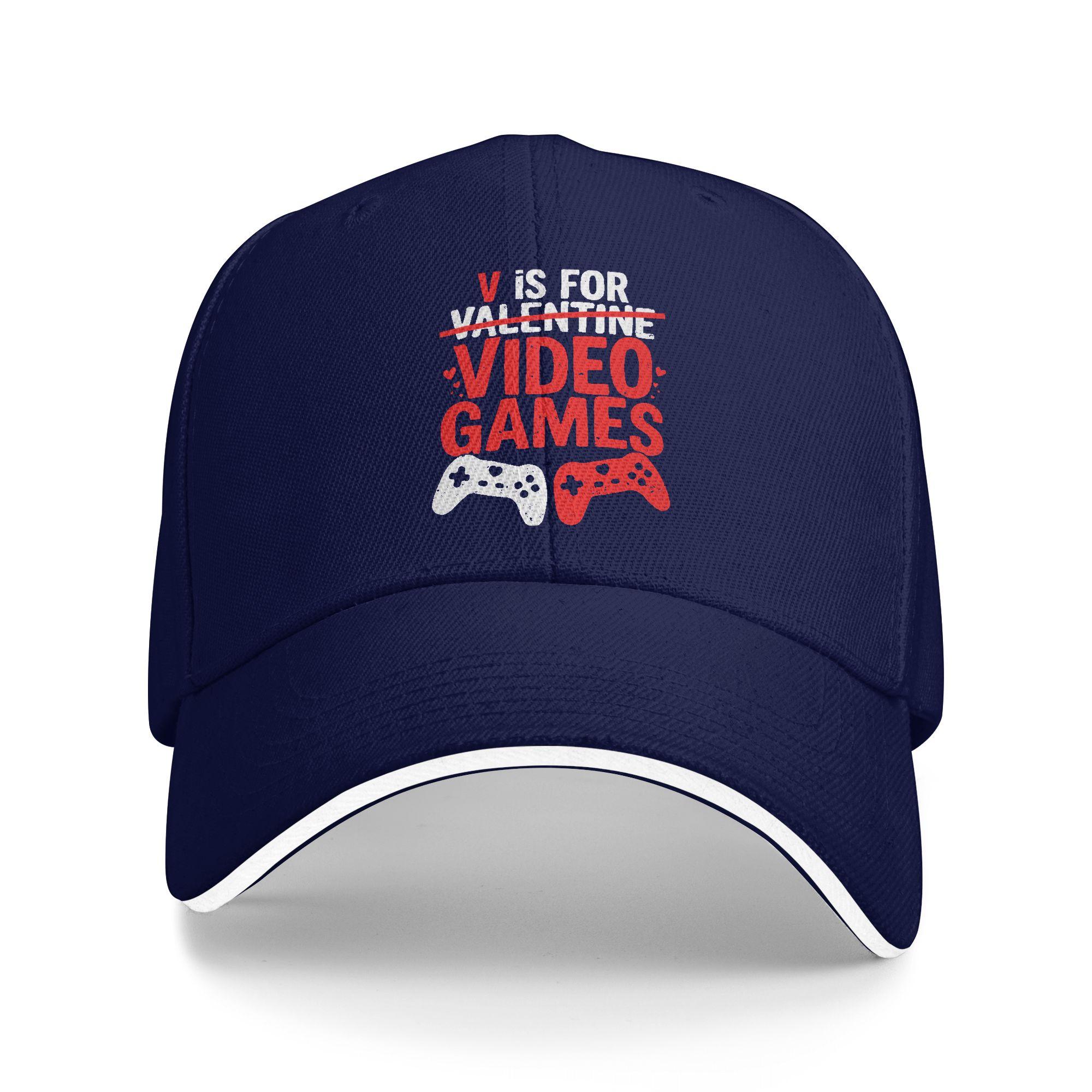 

V is for Video Games Funny Valentines Gamer Baseball Cap Hunting Camping Sunscreen Hip Hop Hats Men Casual Design Baseball Caps One Size темно-синього кольору