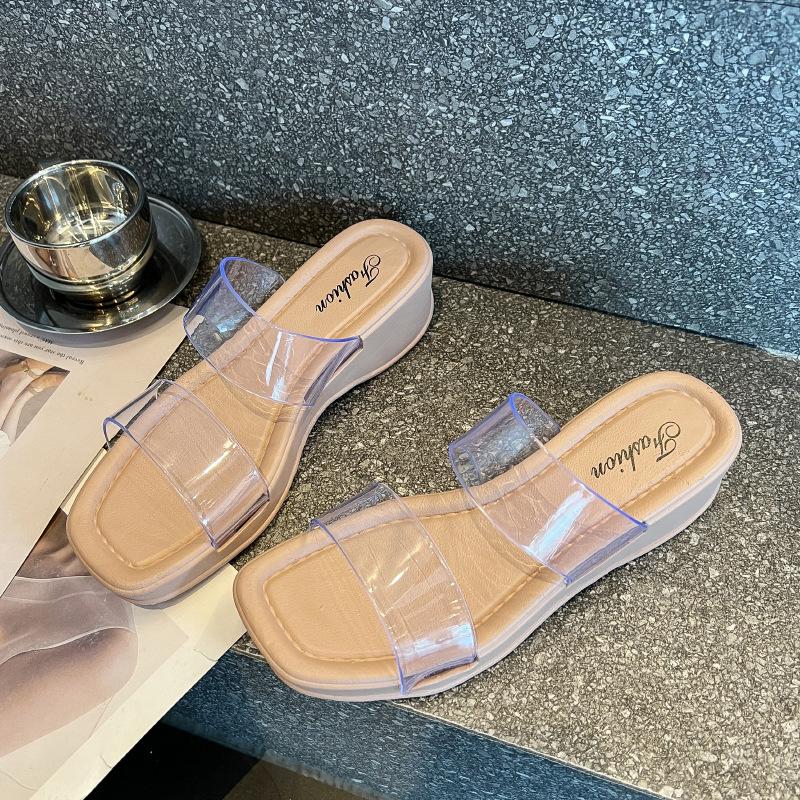 

Летние женские прозрачные тапочки на каблуке с двойным ремешком и квадратной головкой, одна соломинка, прозрачные нескользящие пляжные сандалии 40-41 хаки