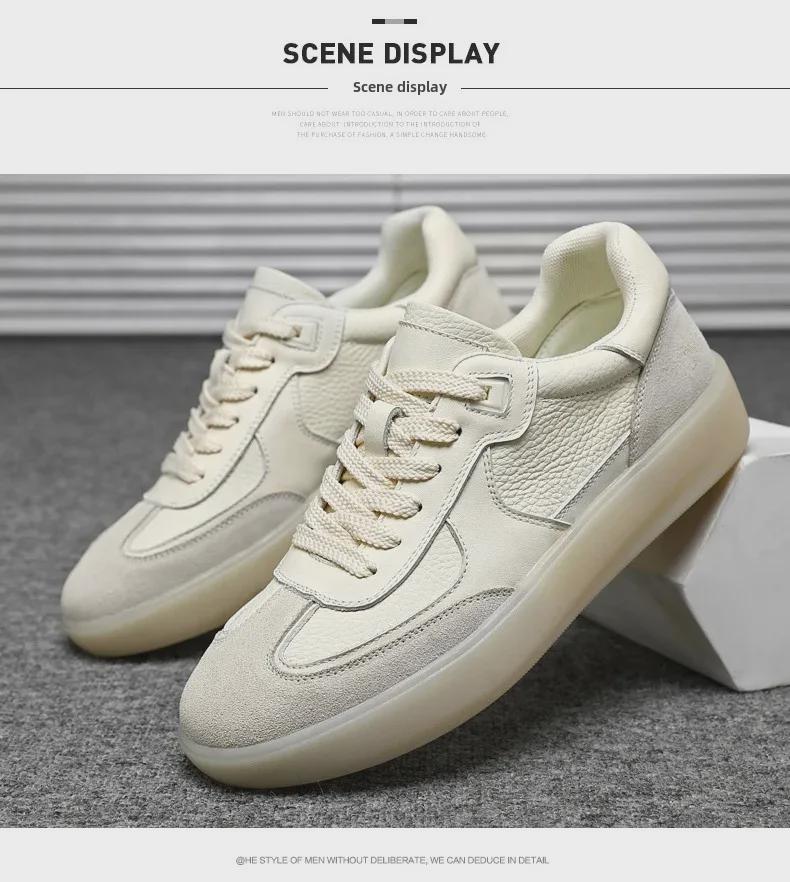 2025 Men's Retro White Leather Casual Trainers - Lightweight, Breathable, Soft Sole