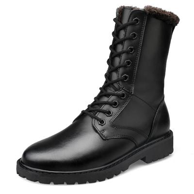 Fashion Comfy Men Genuine Leather Motorcycle Boots Mid-calf Western Boots Winter Plush Snow Botas Business Mid-Calf Boots High Top Shoes