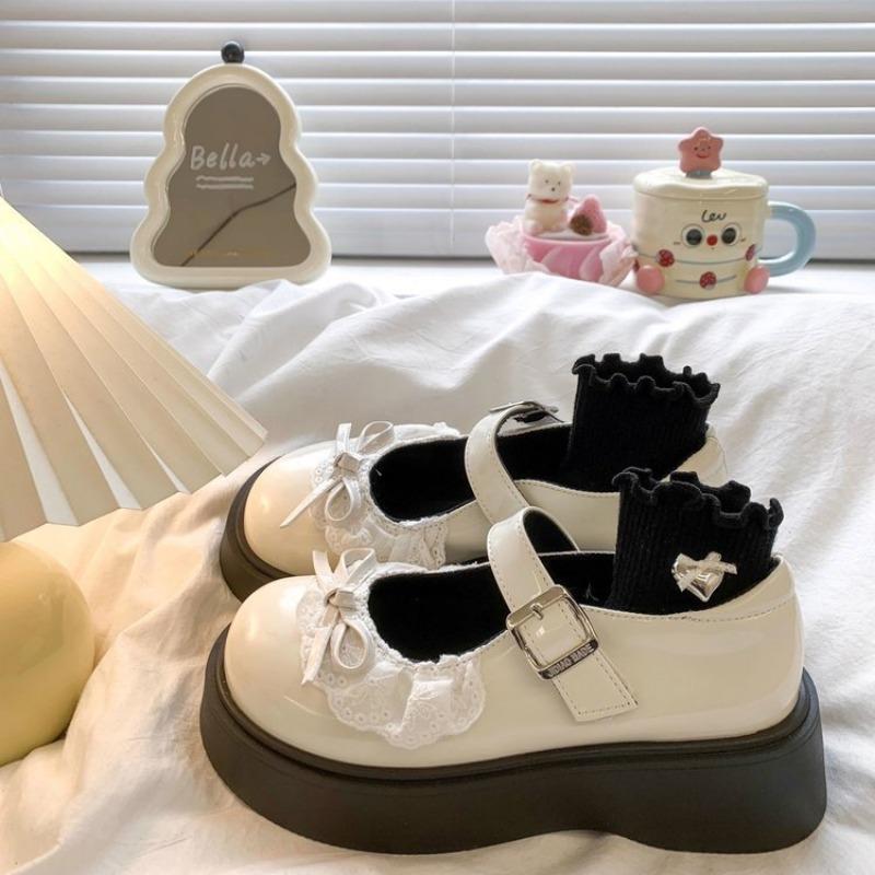 

Милые туфли из маленькой кожи с круглой пряжкой, новые туфли JK из кожи с бантом, студенческая платформа, женские 40